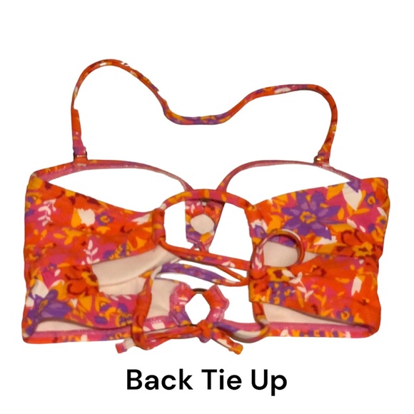 HULA HONEY Women's Orange Floral Cutout Rings Lined Convertible Swimsuit Top Sm - Picture 6 of 9
